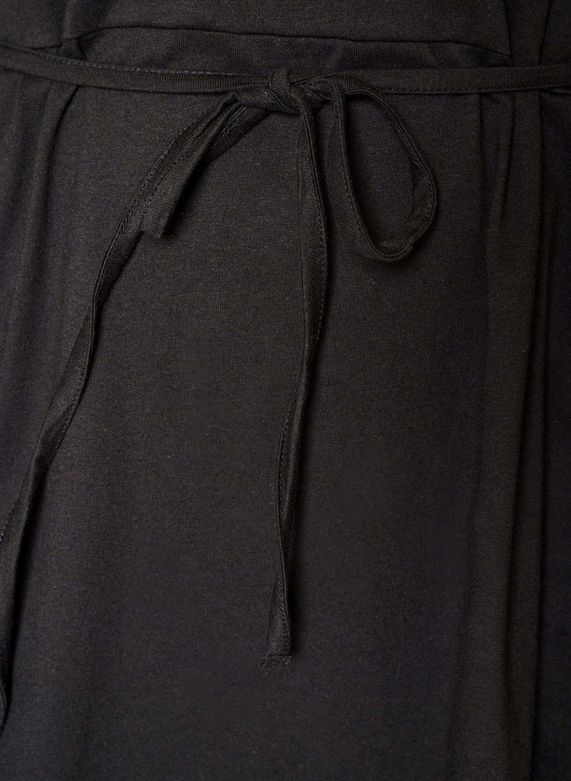 ZizzifashionCotton dress with broderie anglaise sleeves and a tie-waist, Black, Packshot image number 3
