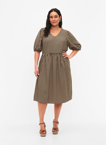 Viscose dress with striped print, Coriander/Bl. Stripe, Model image number 2