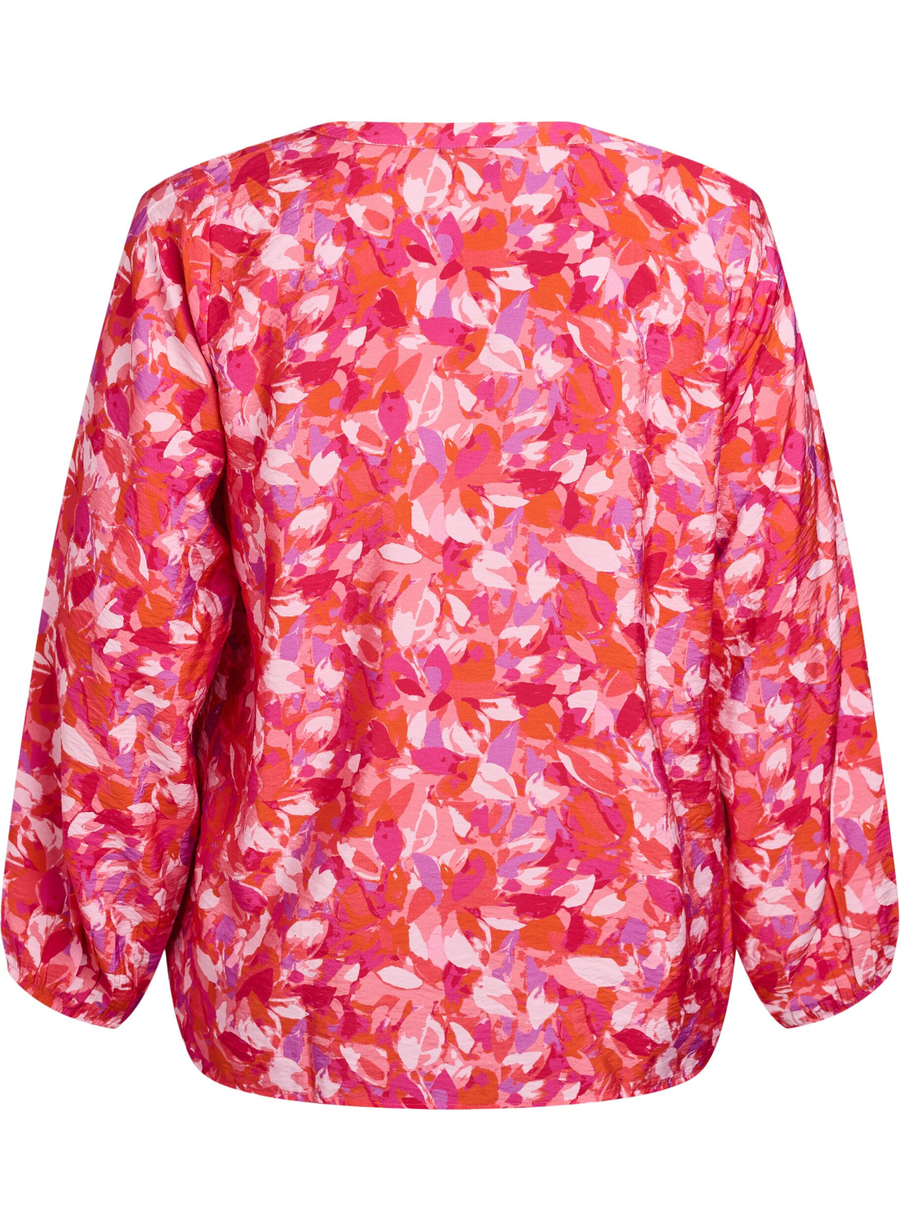 Zizzifashion Blouse with a V-neck and graphic leaf pattern, Pink, Packshot image number 1