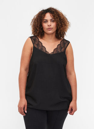 Top with lace and an elasticated hem , Black, Model image number 0
