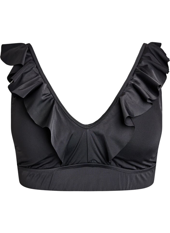 Bikini top with ruffle details, Black, Packshot image number 0