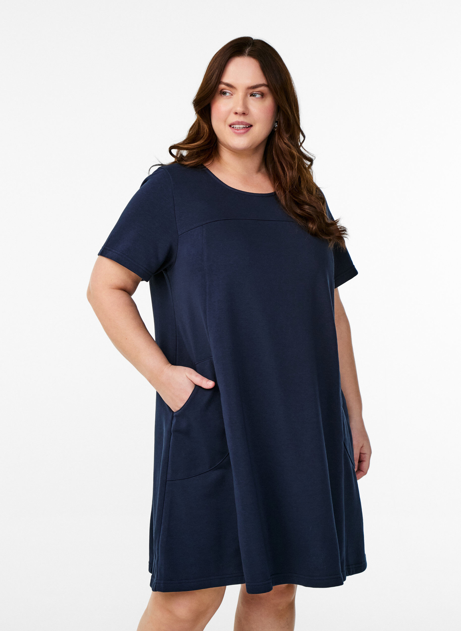 Zizzifashion Jersey dress with short sleeves and pockets, Blue, Model image number 0
