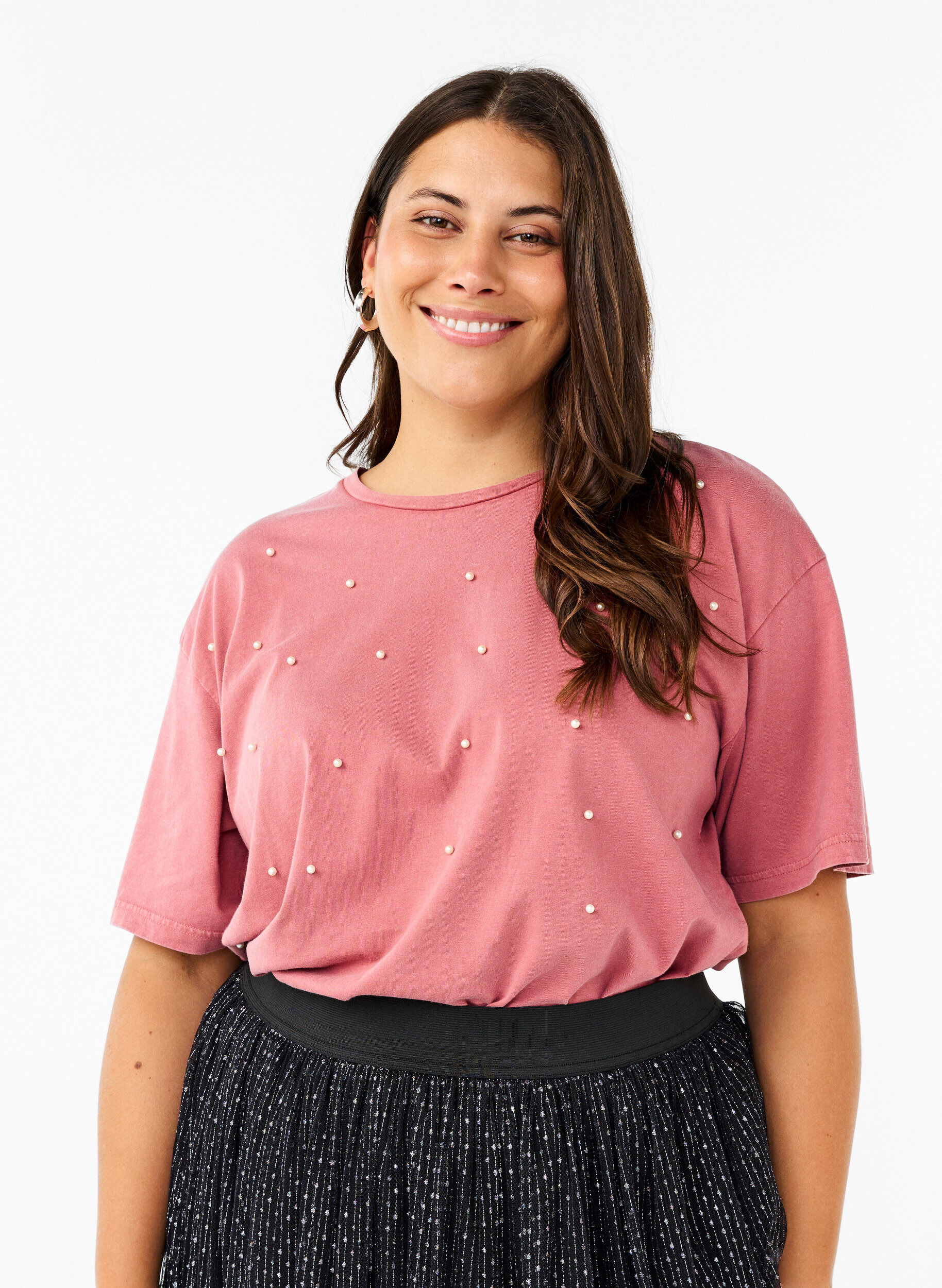 Zizzifashion T-shirt with pearls, Heather Rose Washed, Model image number 0