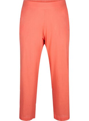 Loose pants in linen-cotton blend, Living Coral, Packshot image number 0