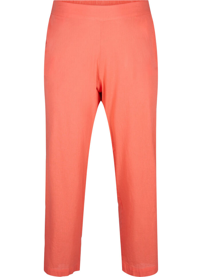 Loose pants in linen-cotton blend, Living Coral, Packshot image number 0