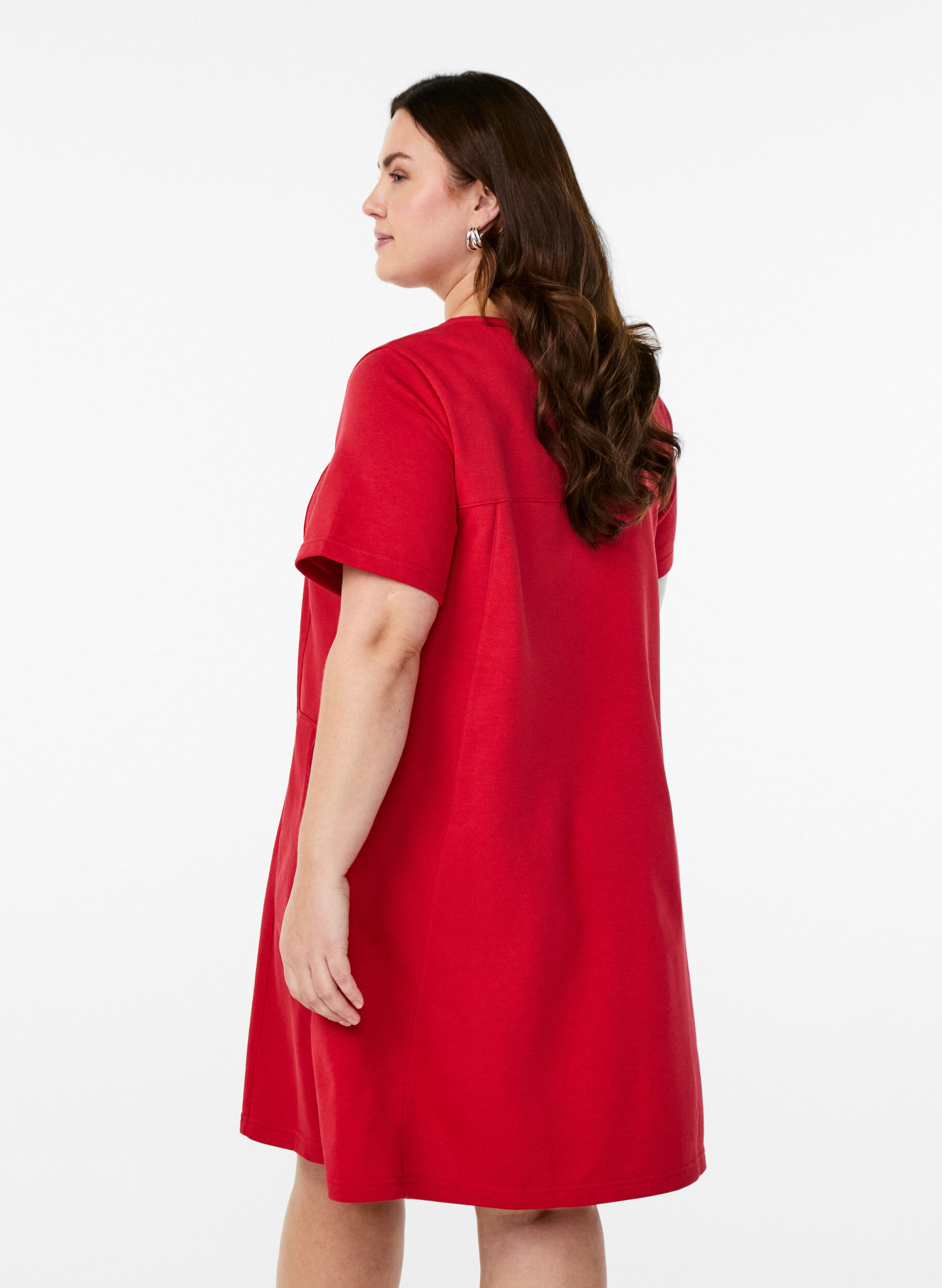 Zizzifashion Jersey dress with short sleeves and pockets, Red, Model image number 1