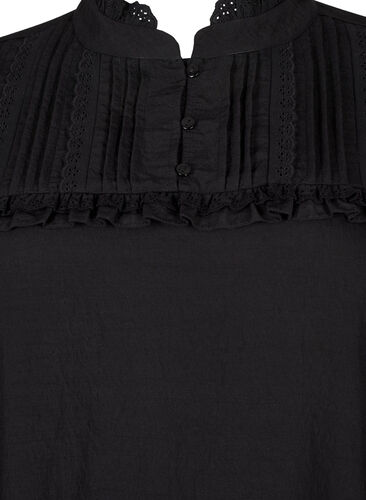 Viscose dress with broderie anglaise and ruffle details, Black, Packshot image number 2