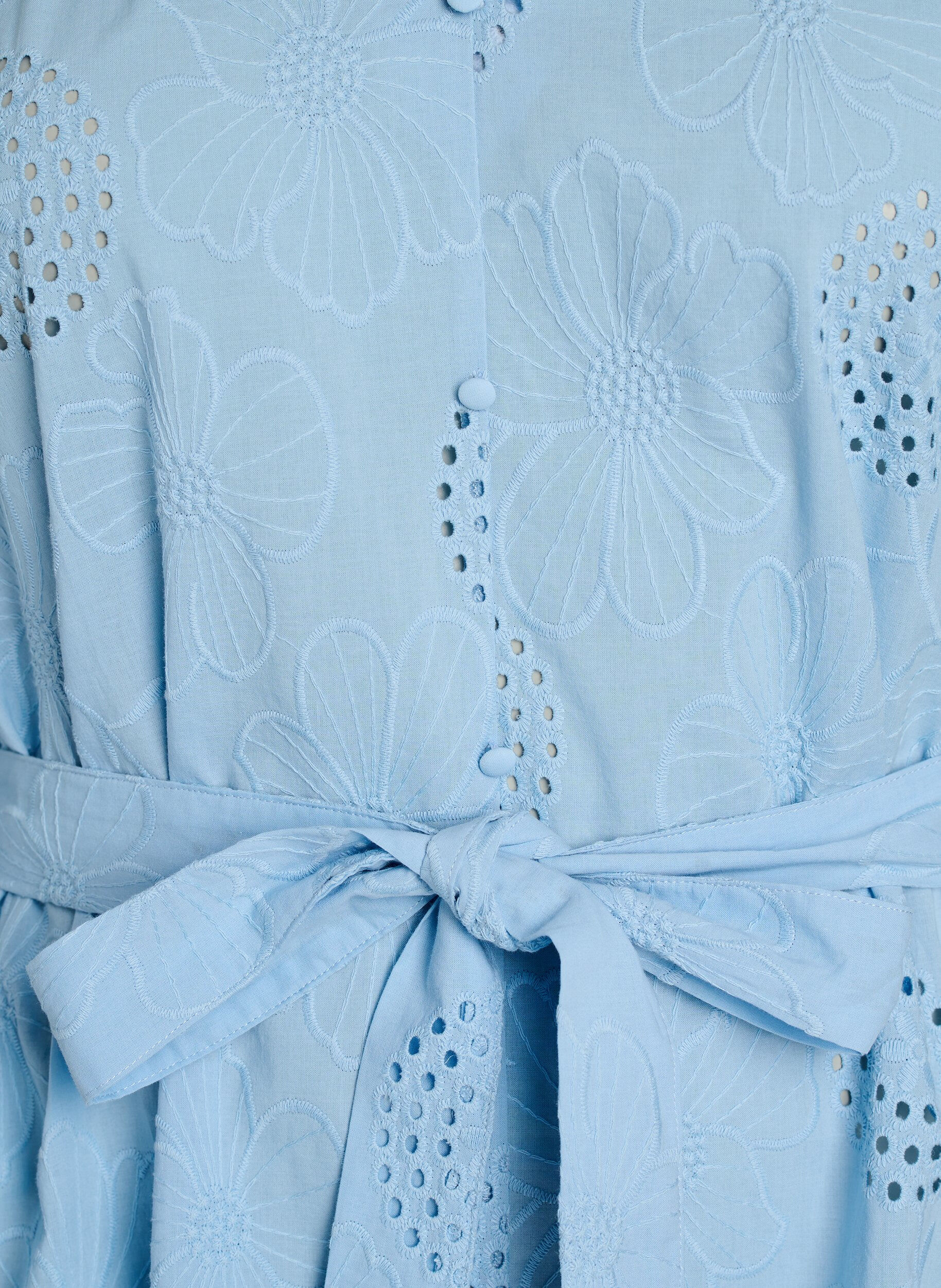 Zizzifashion Short dress with floral and eyelet embroidery, Light Blue, Packshot image number 2