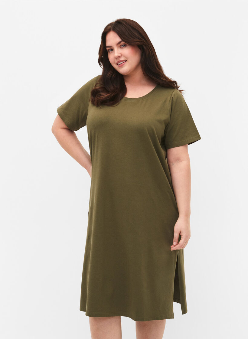 Cotton dress with short sleeves, Ivy Green, Model image number 0