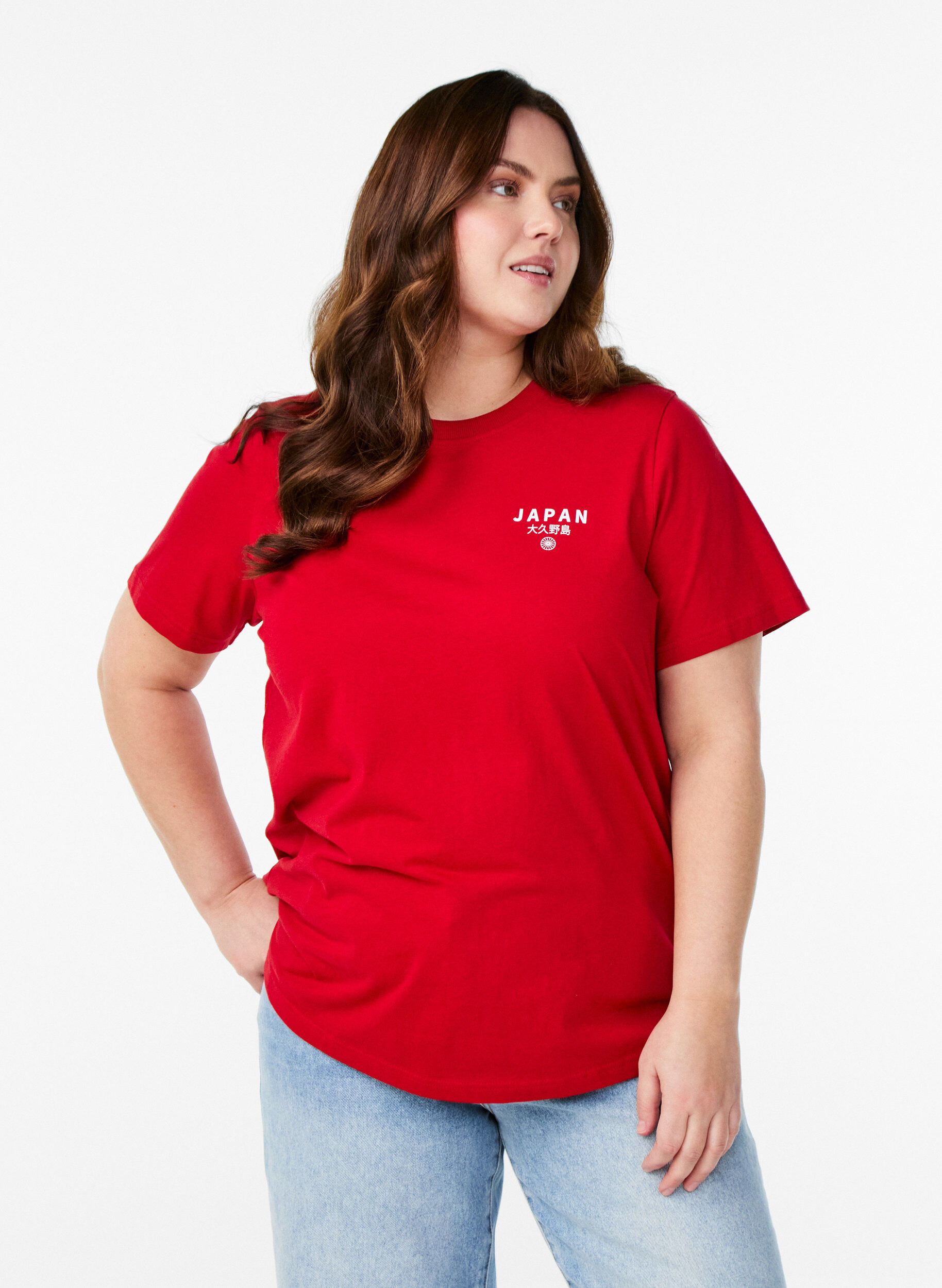 ZizzifashionT-shirt with text print and round neck, Red, Model image number 0