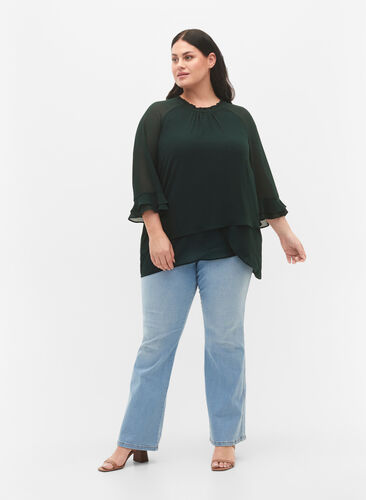 Blouse with asymmetric hem and 3/4 sleeves, Scarab, Model image number 1