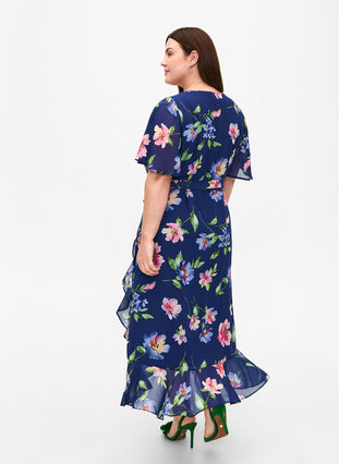 Short sleeve midi dress with floral print, Blueprint Flower AOP, Model image number 1