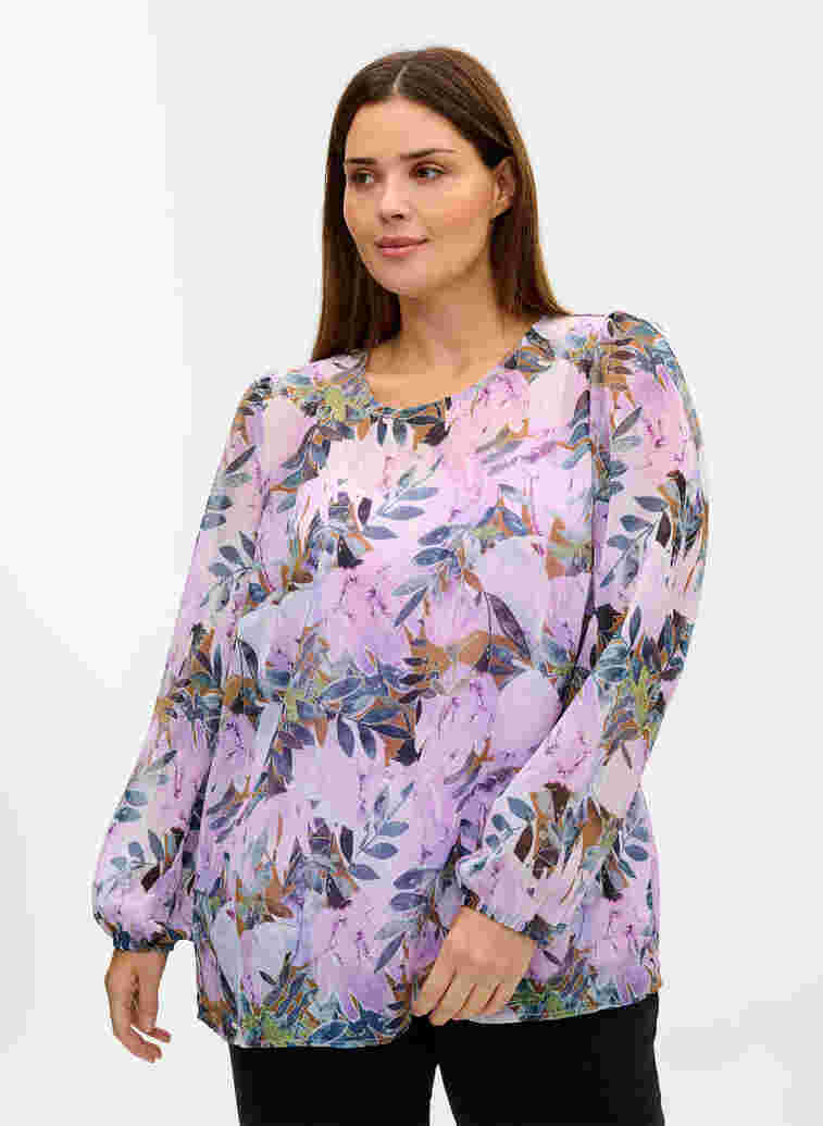Long-sleeved printed blouse, Orchid Bouquet AOP, Model