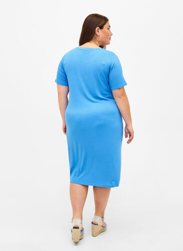 Short-sleeved midi dress in viscose rib quality, Marina, Model image number 1