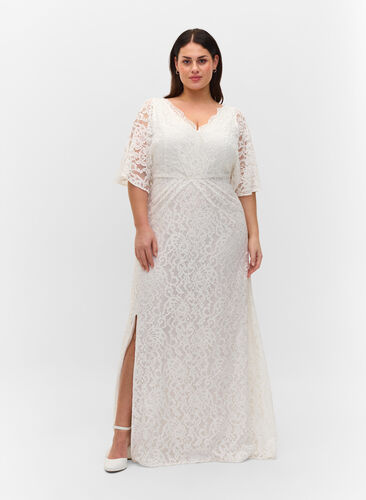 Lace wedding dress with slits, Star White, Model image number 0