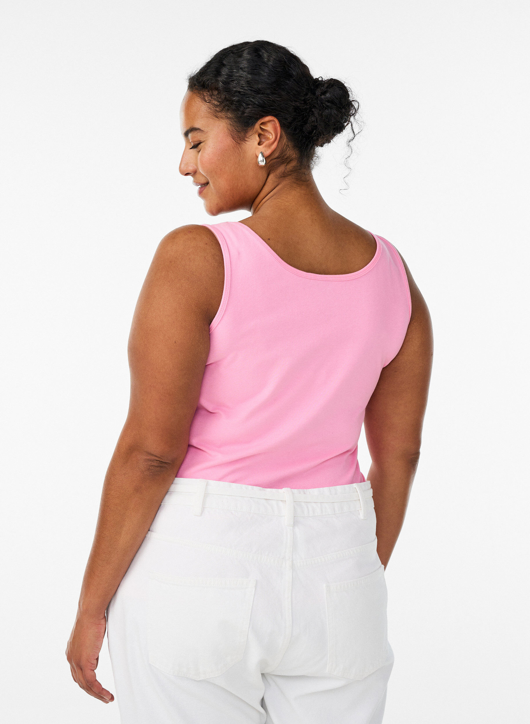 ZizzifashionSolid color basic top in cotton, Pink, Model image number 2