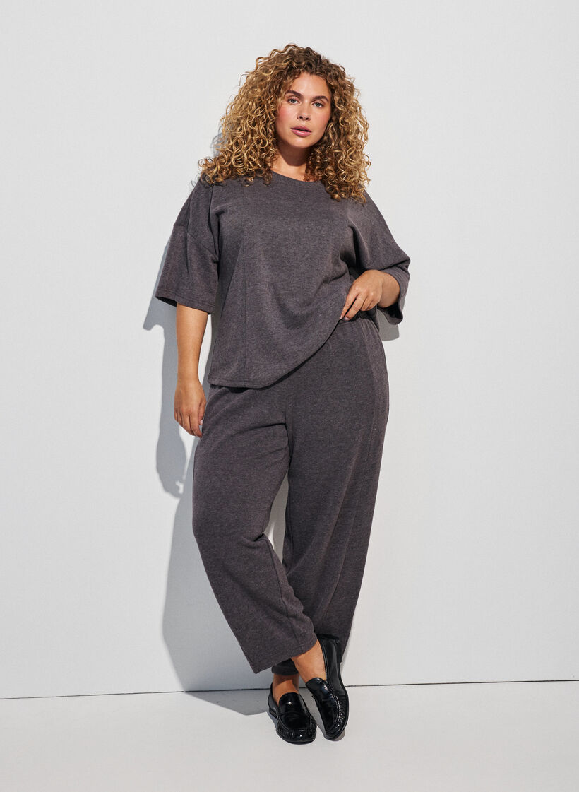 Jersey trousers with a barrel fit and high waist, Dark Grey, Model image number 0