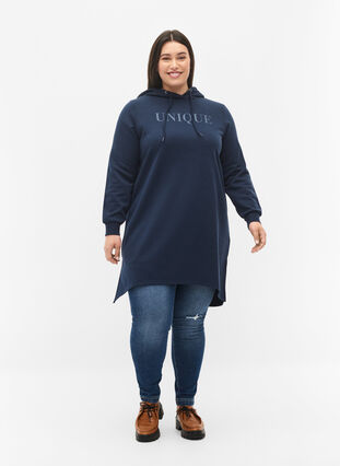 Sweatshirt dress with hood and slit, Navy Blazer, Model image number 2