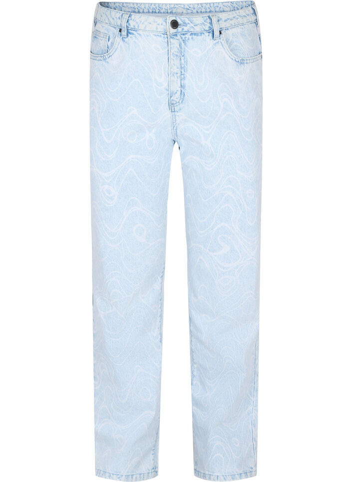 Cropped Mille mom jeans with print, Light blue denim, Packshot image number 0