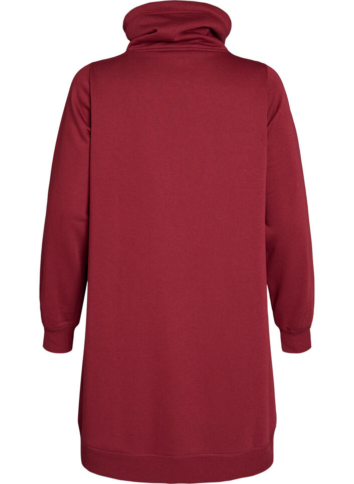 Short sweatshirt dress with high collar and pockets, Red, Packshot image number 1