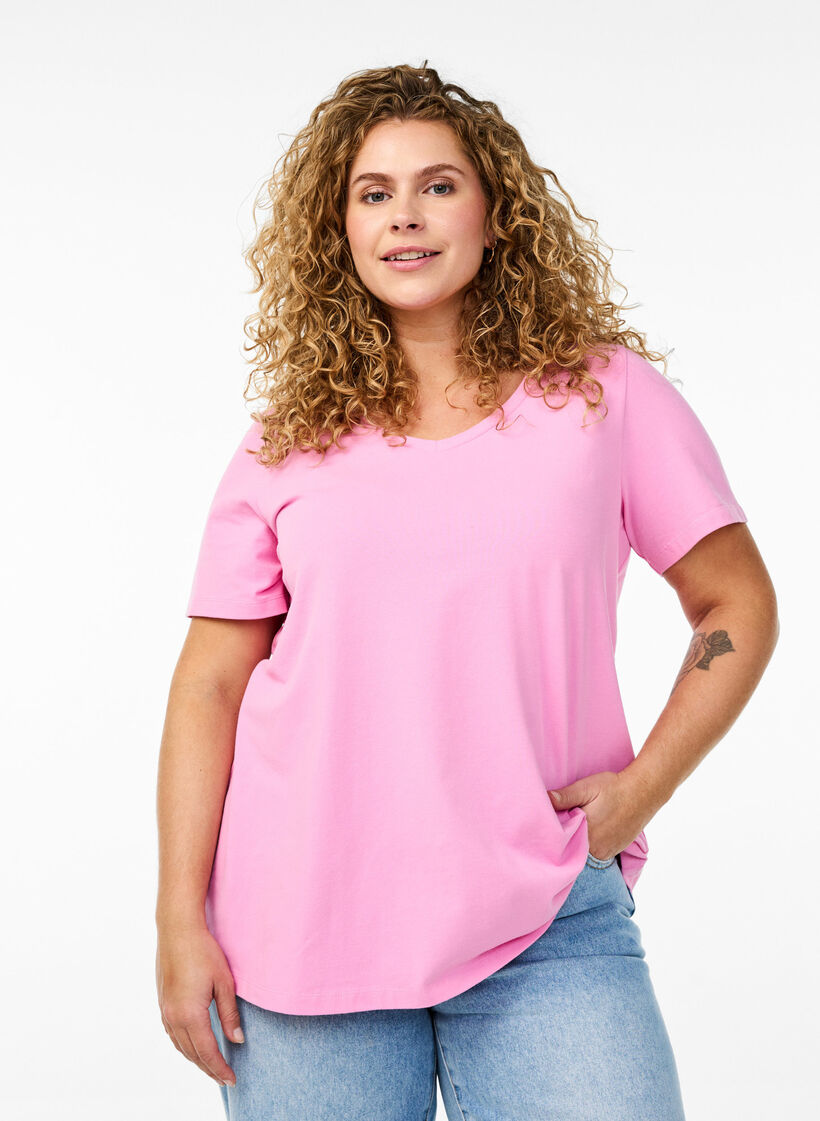 Basic plain cotton t-shirt, Pink, Model image number 0