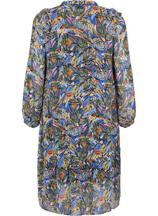 Colourful midi dress with smocking and long sleeves, Vibrant Leaf, Packshot image number 1