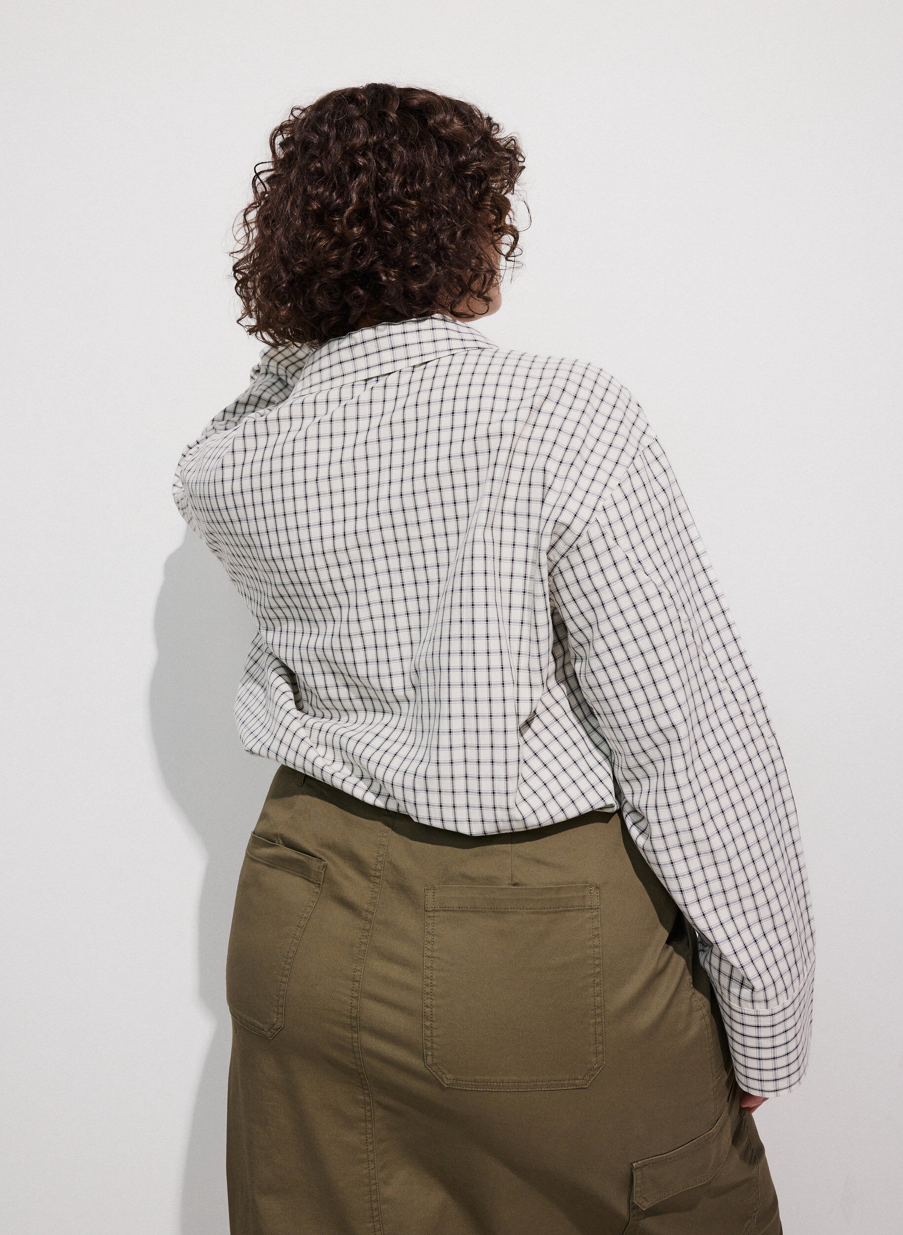 ZizzifashionChecked shirt with a chest pocket, White, Model image number 2