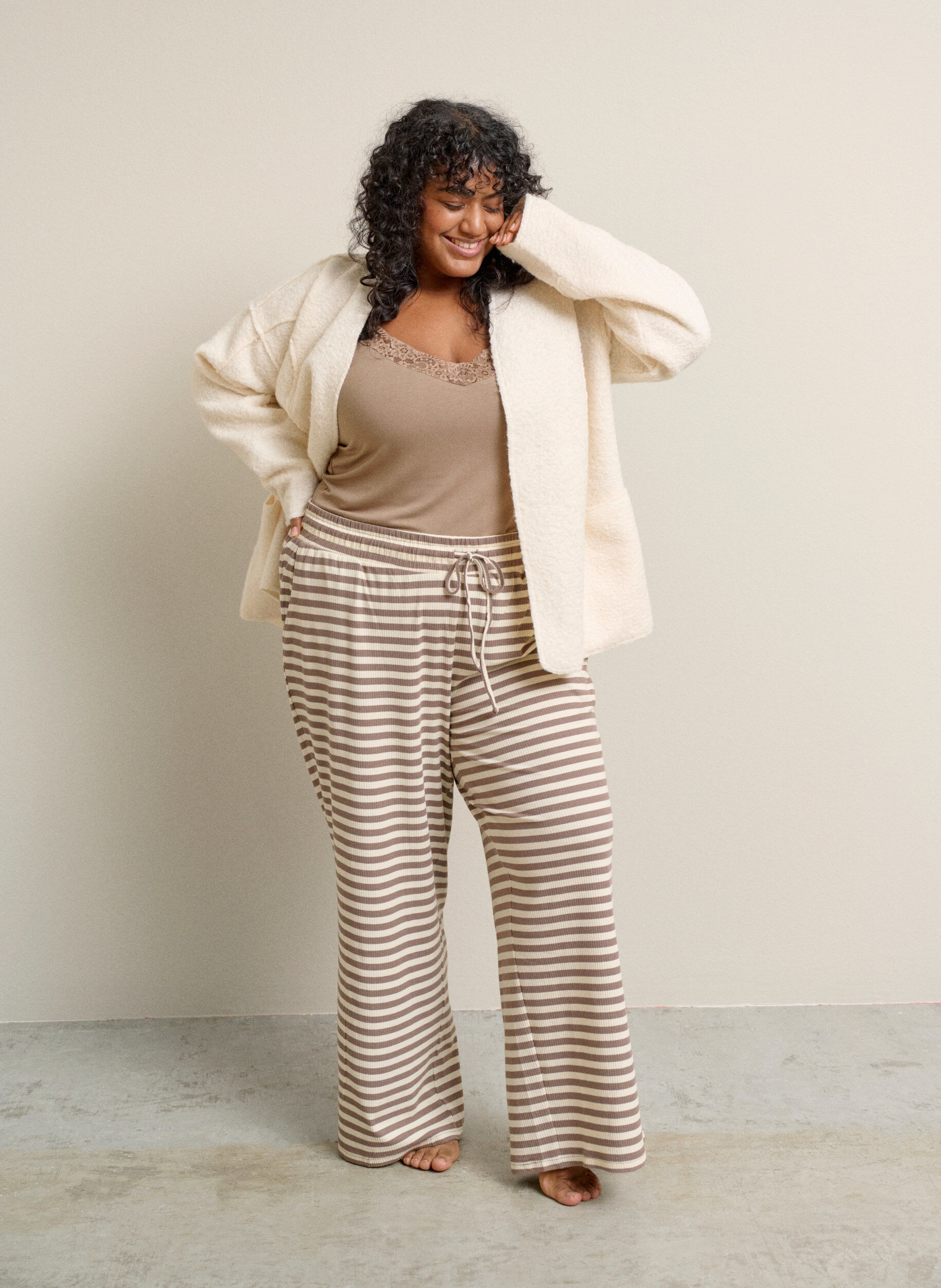 ZizzifashionLoose cardigan with pockets, Vanilla, Image image number 0