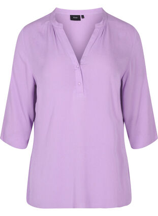 3/4 sleeve v-neck viscose blouse, Regal Orchid , Packshot image number 0