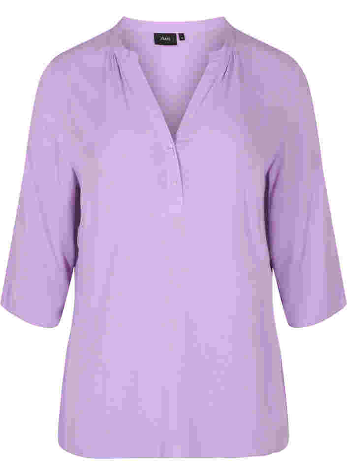 3/4 sleeve v-neck viscose blouse, Regal Orchid , Packshot image number 0