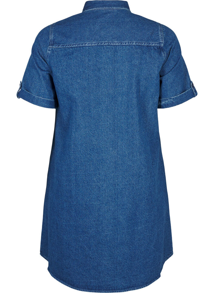 Denim dress with short sleeves and buttons, Blue, Packshot image number 1