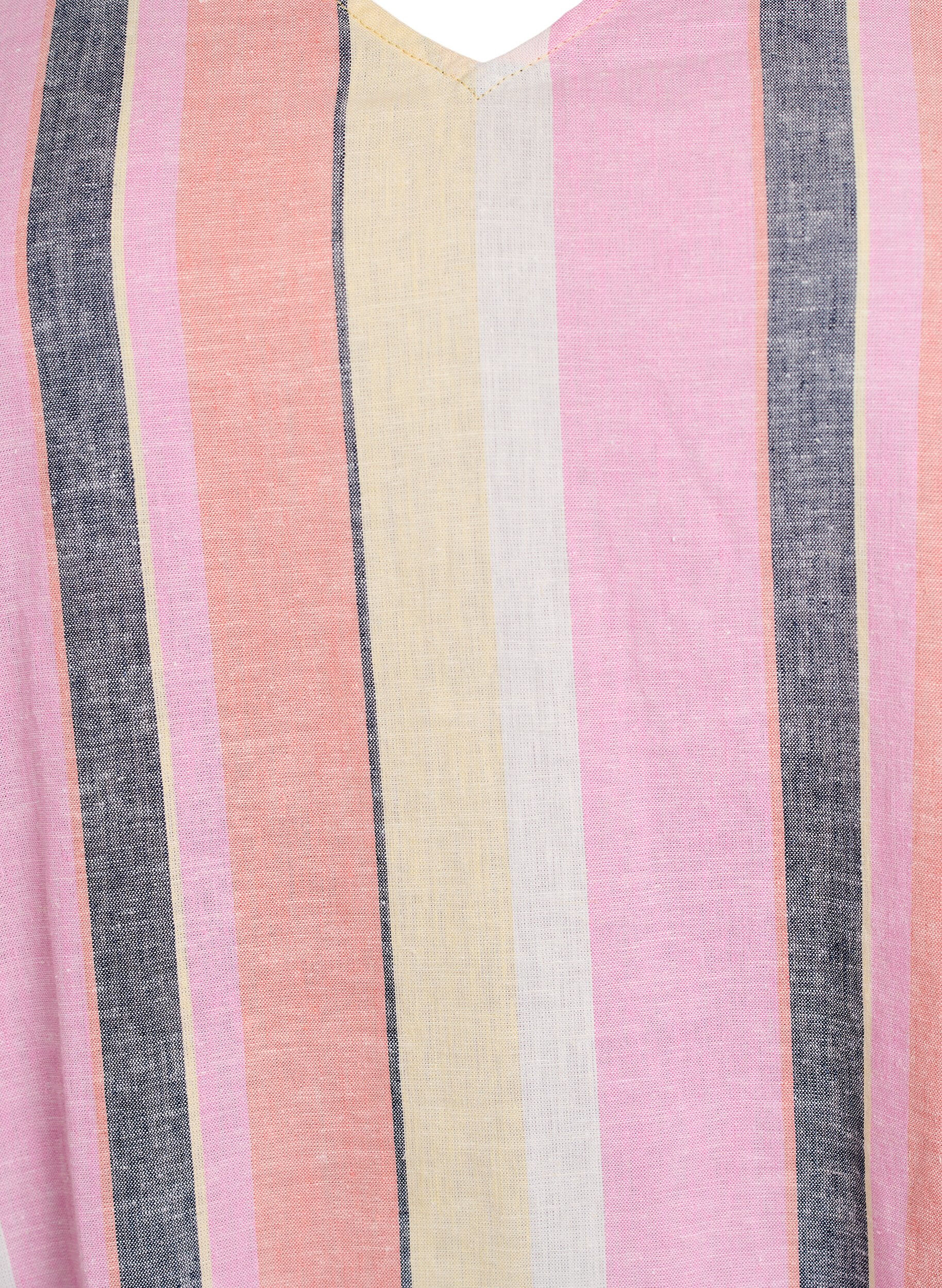 Zizzifashion Short dress in linen and viscose with 3/4 sleeves, Yellow, Packshot image number 2