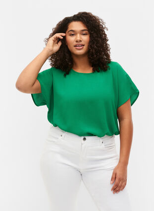 Blouse with short sleeves and a round neckline, Jolly Green, Model image number 0
