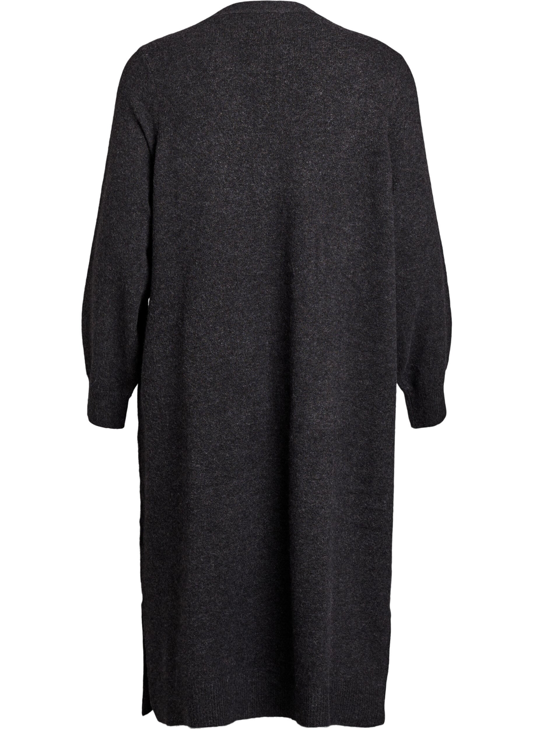 Zizzifashion Long knit cardigan with pockets, Dark Grey, Packshot image number 1