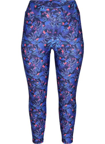 Workout leggings with 7/8 length and print, Blue Leaf AOP, Packshot image number 0