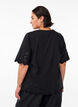 T-shirt with broderie anglaise and scalloped edges, Black, Model image number 2