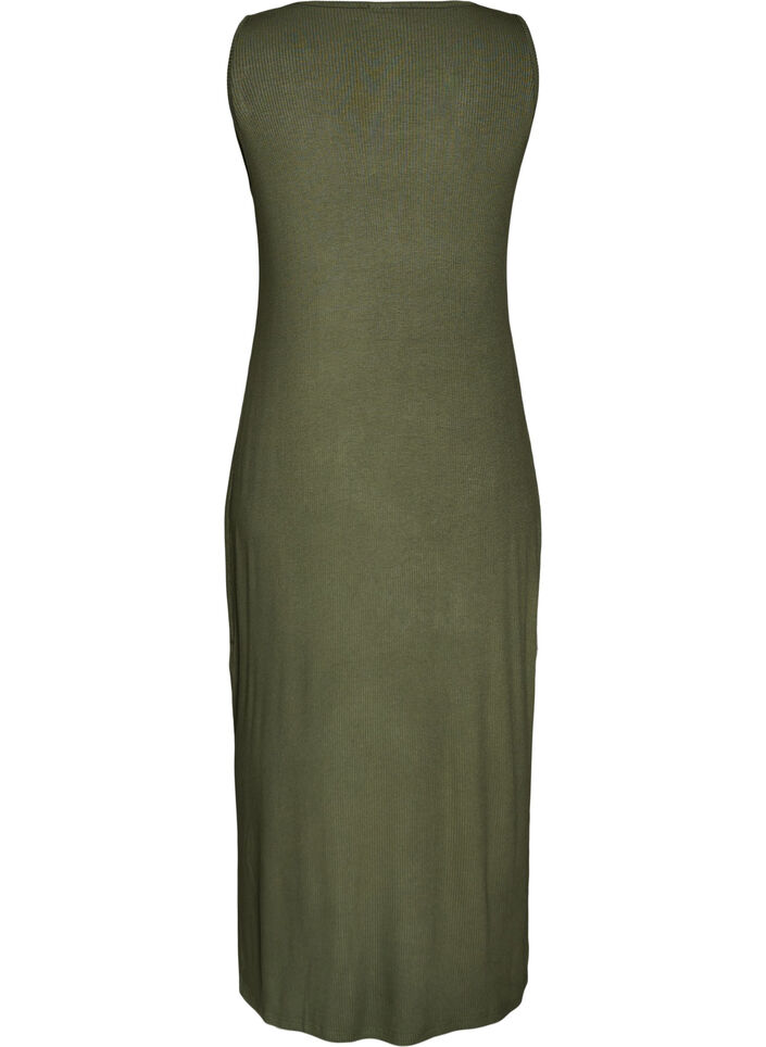 Sleeveless ribbed dress in viscose, Green, Packshot image number 1
