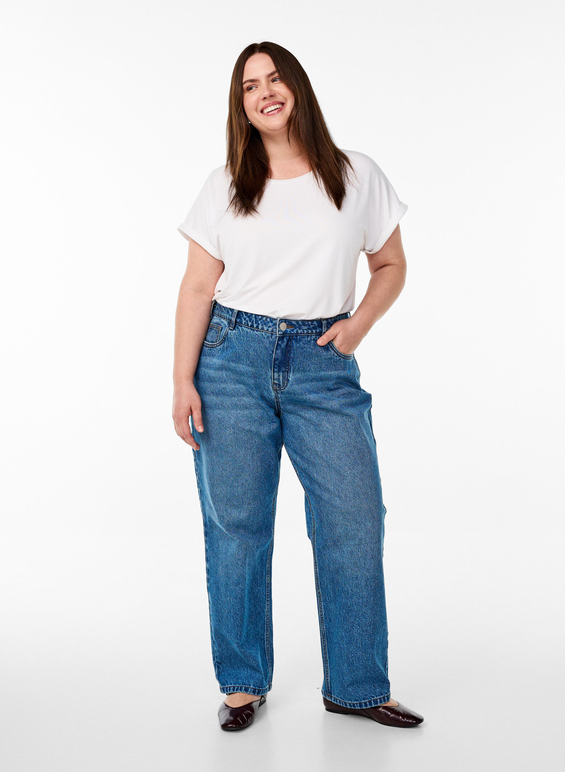 Zizzifashion Loose t-shirt with round neck, White, Model image number 1