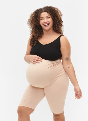 Cotton tight-fitting maternity shorts, Frappé, Model image number 0