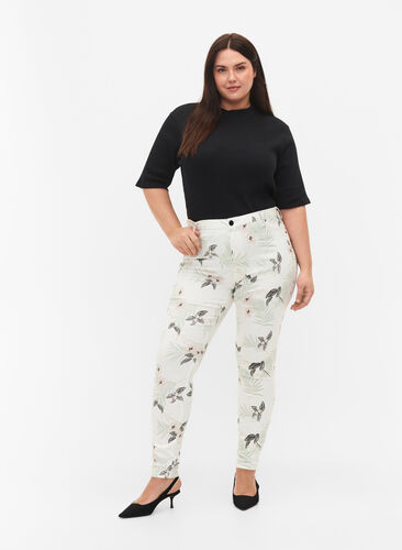 High waisted Amy jeans with floral print, White Flower AOP L78, Model image number 0