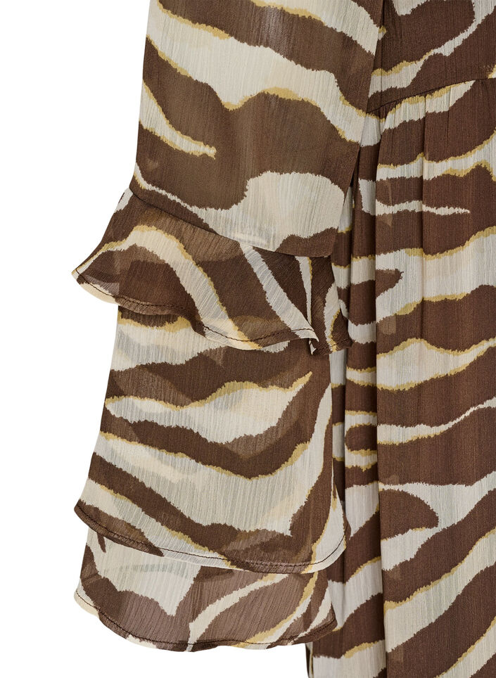 Midi dress with ruffle details and V-neck, Brown, Packshot image number 3