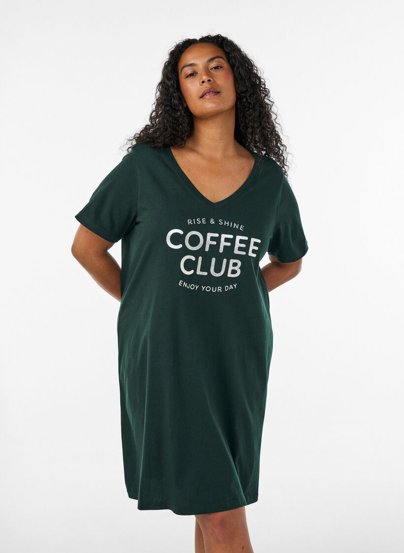 Organic cotton nightdress with V-neck, Green, Model image number 0