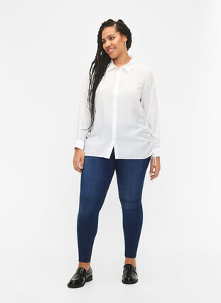 Viscose shirt with ruffle detail, Bright White, Model image number 2