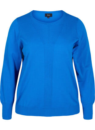 Plain coloured knitted jumper with rib details, Skydiver Mel., Packshot image number 0