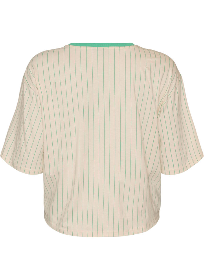 Boxy T-shirt with stripes and statement print, Vanilla, Packshot image number 1