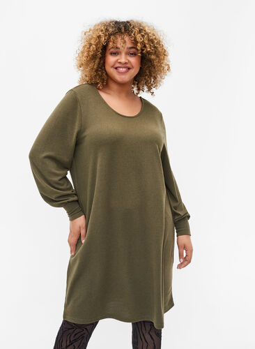 Long-sleeved dress with back detail, Ivy Green Mel., Model image number 0