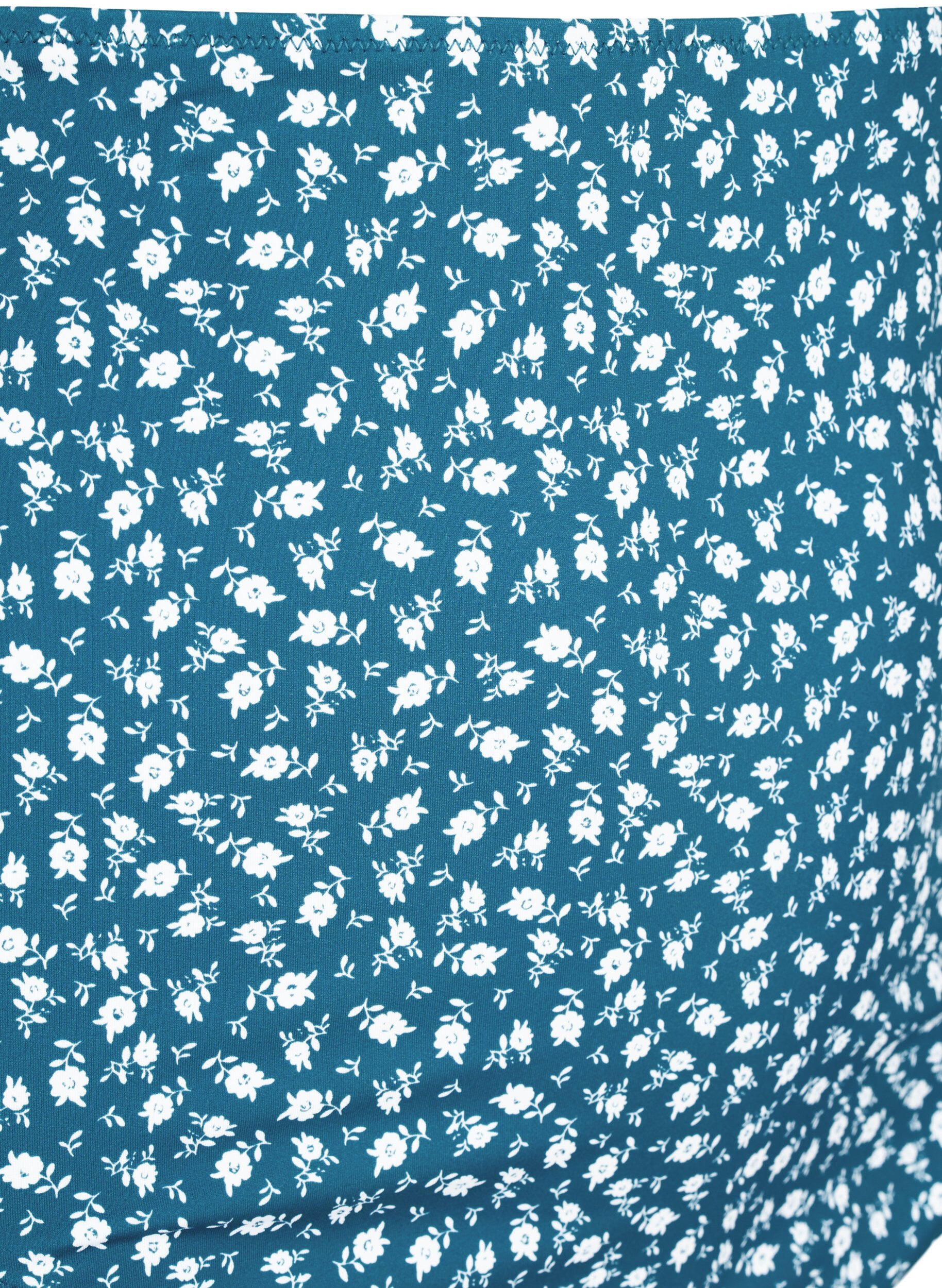 Zizzifashion Extra high waist bikini bottom with floral print, Petrol, Packshot image number 2