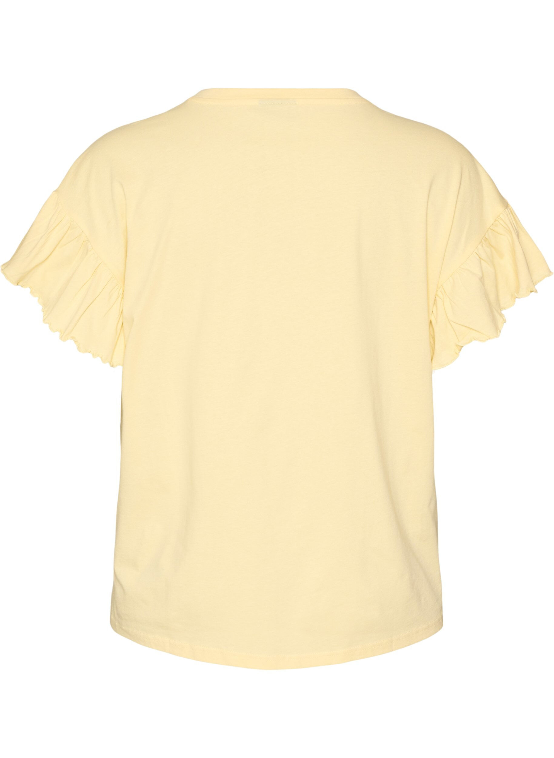 ZizzifashionOrganic cotton T-shirt with ruffle sleeves, Yellow, Packshot image number 1