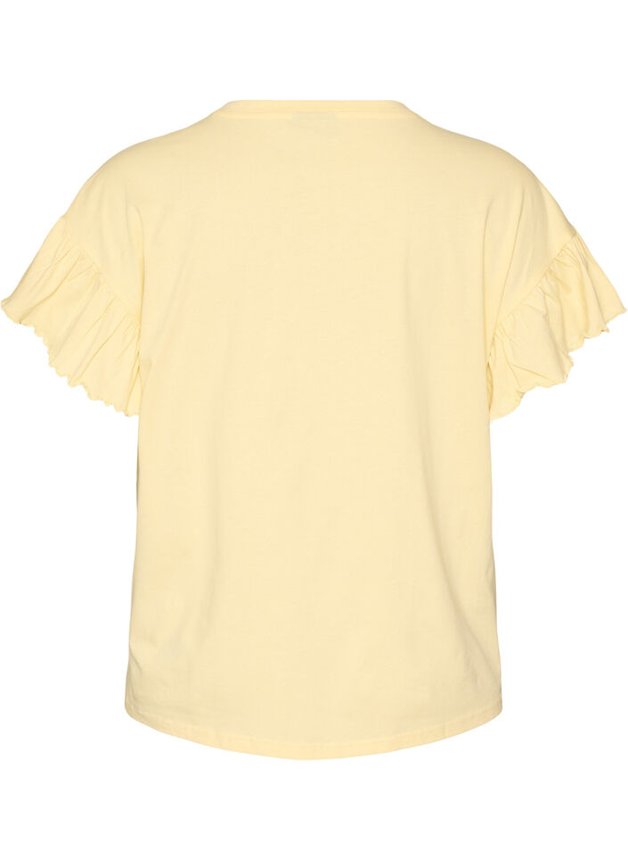 Organic cotton T-shirt with ruffle sleeves, Yellow, Packshot image number 1