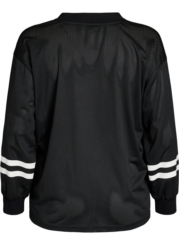 Sporty mesh top with text print, Black, Packshot image number 1